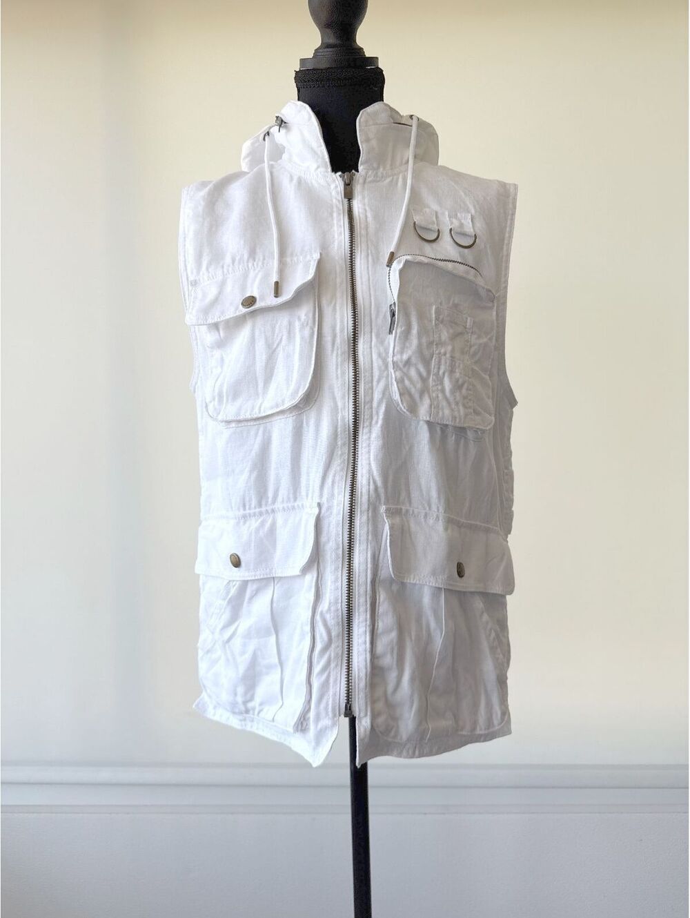 Banana Republic White Hooded Utility Vest Women’s Medium Cargo Safari